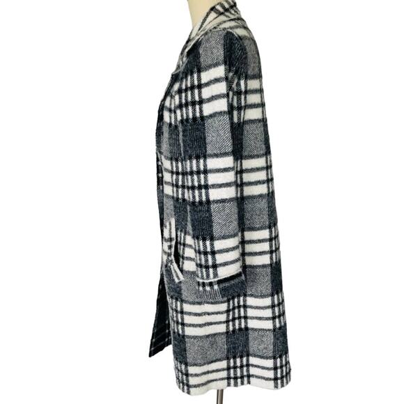 Cyrus Black and White Plaid Midi Jacket Cozy Soft Pockets Coat - Picture 7 of 11